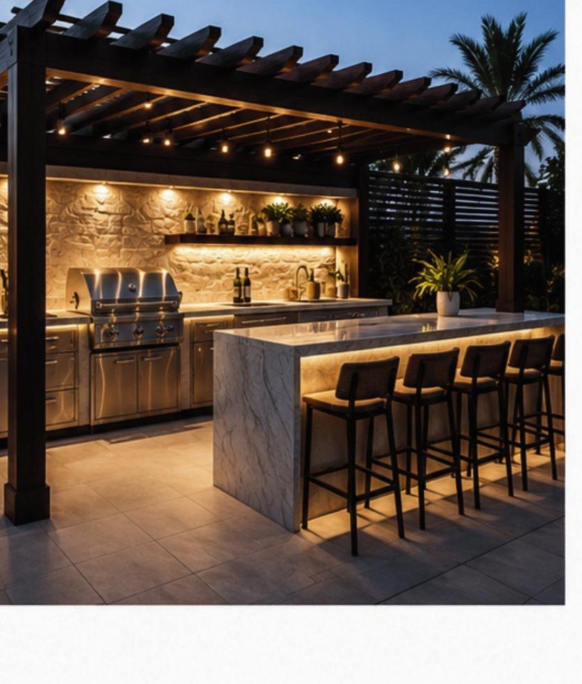 Outdoor kitchen and pergola installation