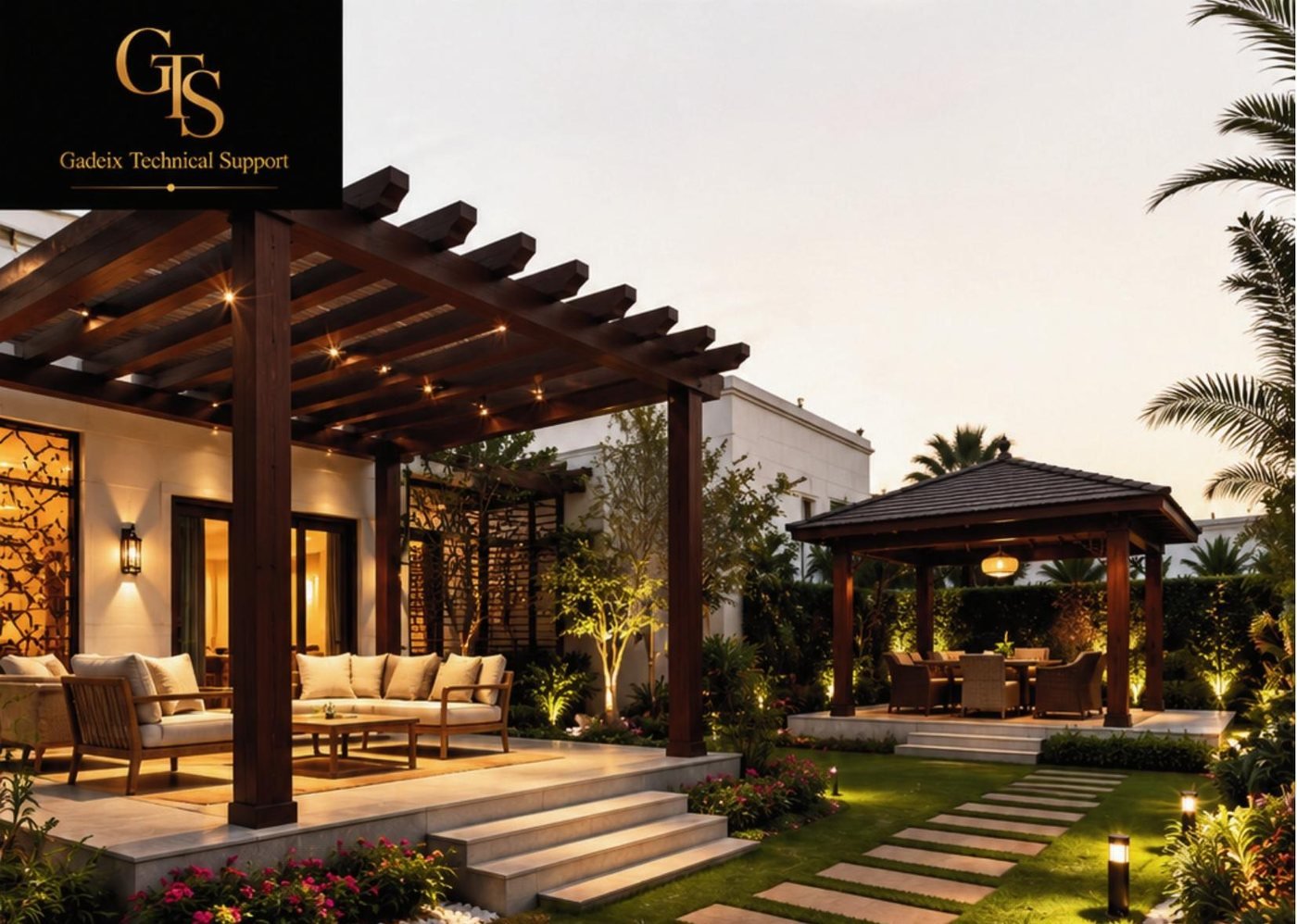 Custom pergola construction in an outdoor living space