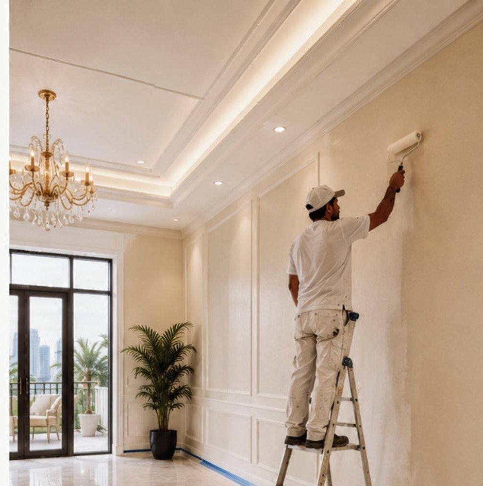 Painter finishing a luxury interior wall
